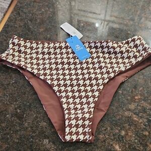 Cupshe Brown and White Houndstooth Bikini Bottom